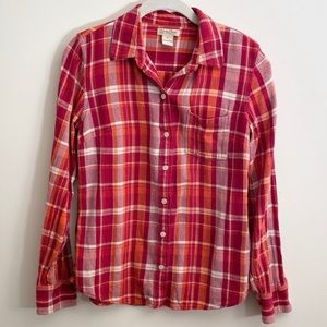 Lucky Brand Red and Orange Plaid Button Up Shirt